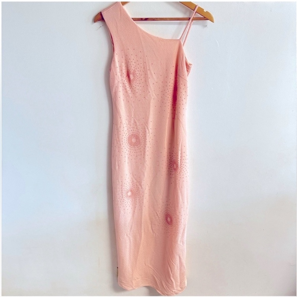 Vintage Pink Beaded One-Shoulder Maxi Dress